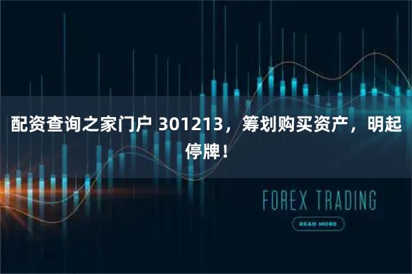 配资查询之家门户 301213，筹划购买资产，明起停牌！